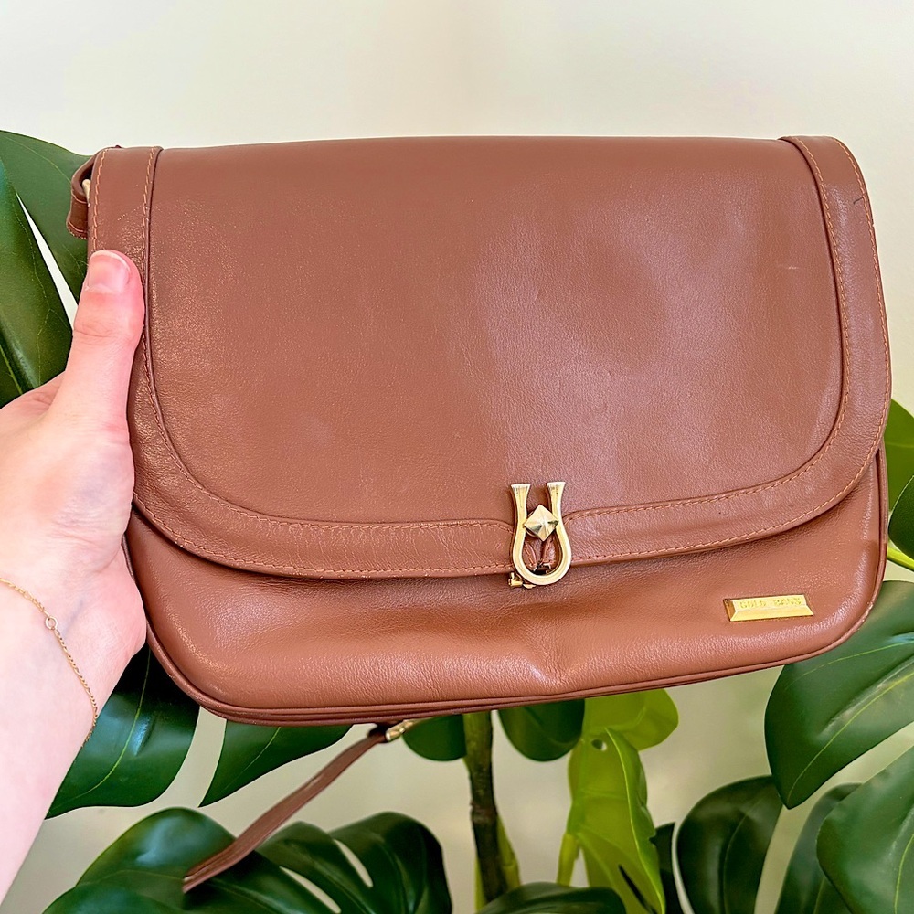 Vtg Leather Brown Messenger Adjustable‎ Crossbody Bag Women's Purse